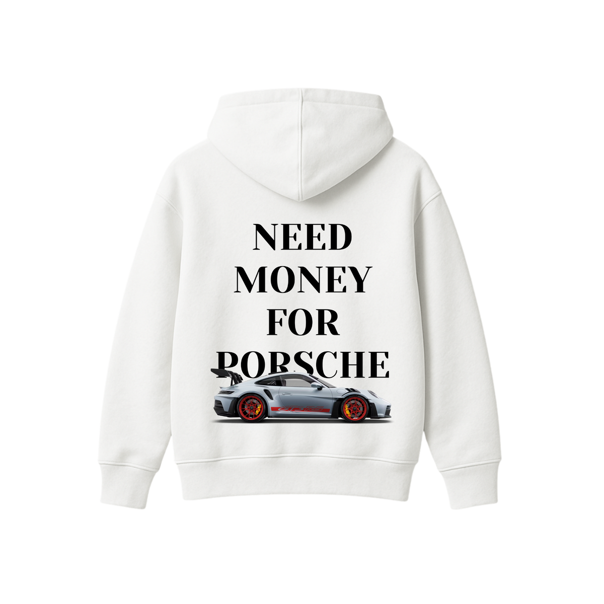 NEED MONEY FOR PORSCHE WHITE OVERSIZED HOODIE