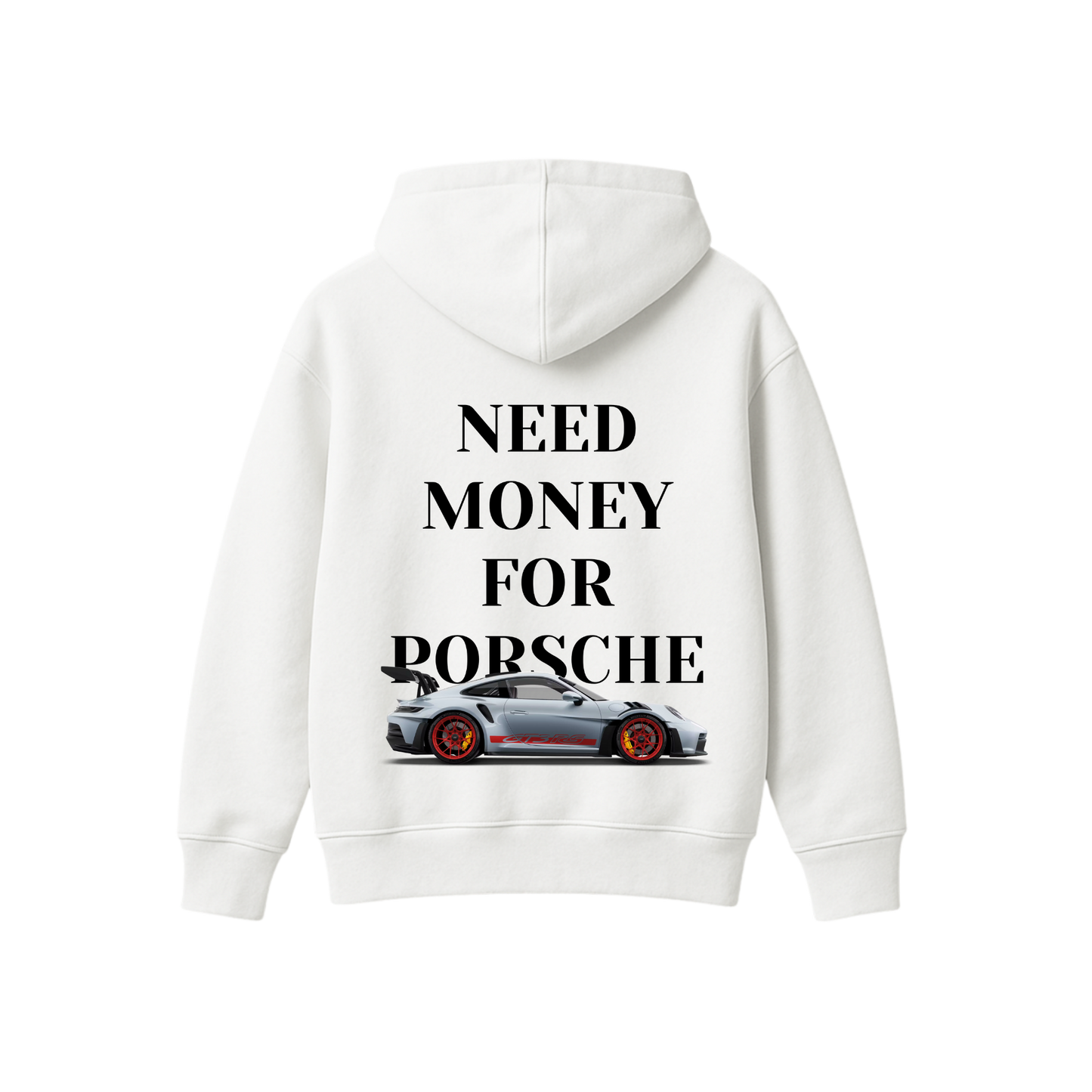 NEED MONEY FOR PORSCHE WHITE OVERSIZED HOODIE