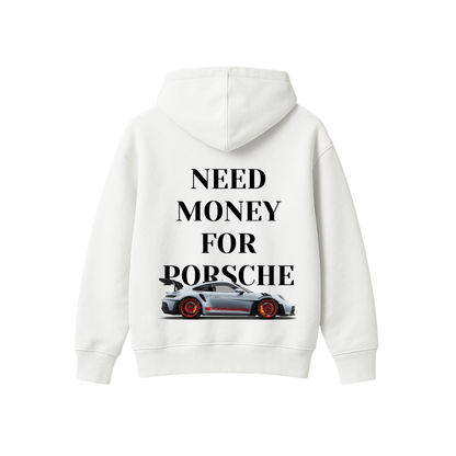NEED MONEY FOR PORSCHE WHITE OVERSIZED HOODIE