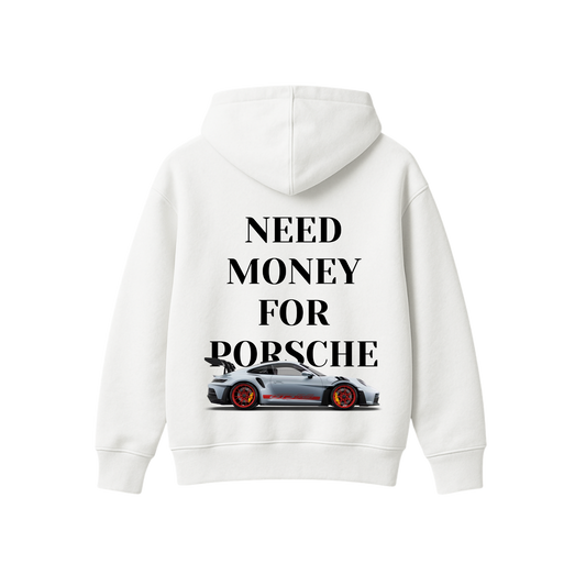 NEED MONEY FOR PORSCHE WHITE OVERSIZED HOODIE