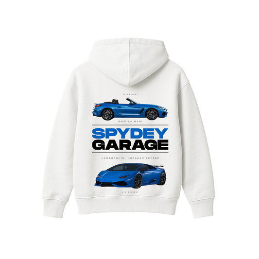 SPYDEY GARAGE WHITE OVERSIZED HOODIE