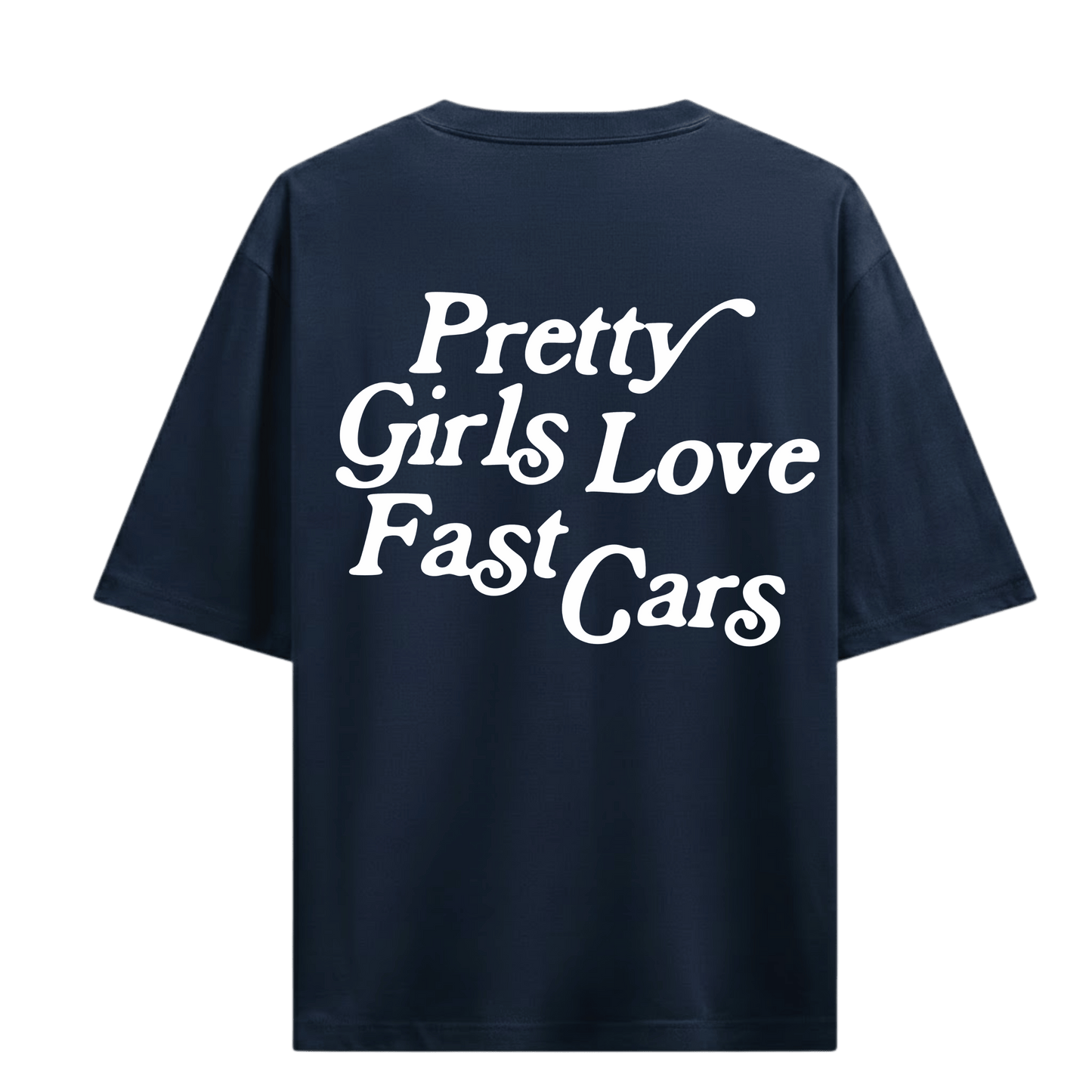 PRETTY GIRLS LOVE FAST CARS NAVY OVERSIZED T-SHIRT