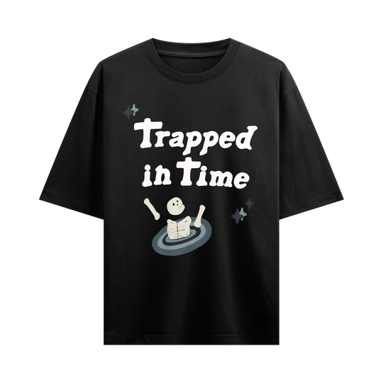 TRAPPED IN TIME BLACK OVERSIZED T-SHIRT
