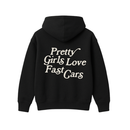 PRETTY GIRLS LOVE FAST CARS BLACK OVERSIZED HOODIE