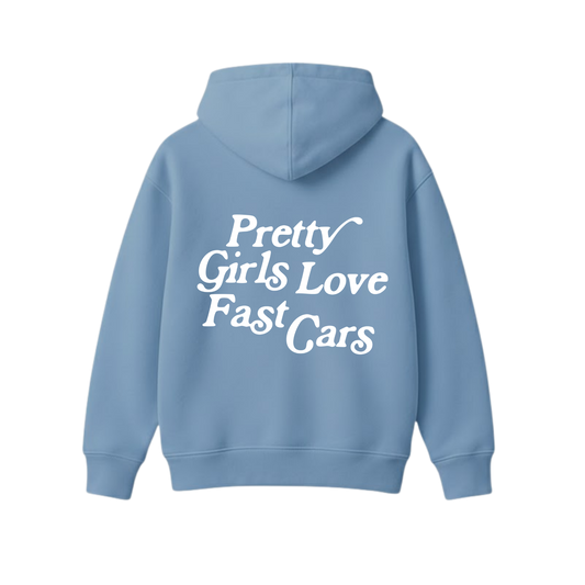 PRETTY GIRLS LOVE FAST CARS BLUE OVERSIZED HOODIE