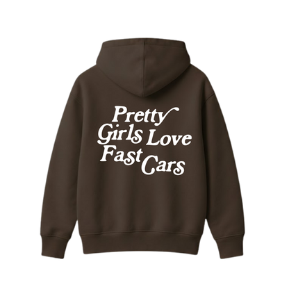 PRETTY GIRLS LOVE FAST CARS BROWN OVERSIZED HOODIE