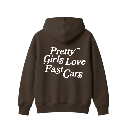PRETTY GIRLS LOVE FAST CARS BROWN OVERSIZED HOODIE