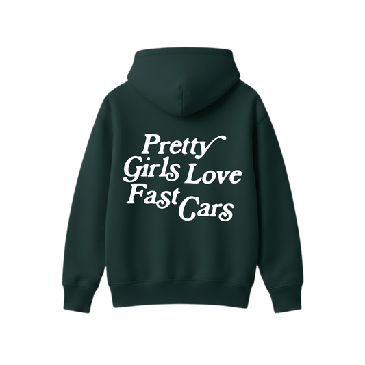 PRETTY GIRLS LOVE FAST CARS GREEN OVERSIZED HOODIE