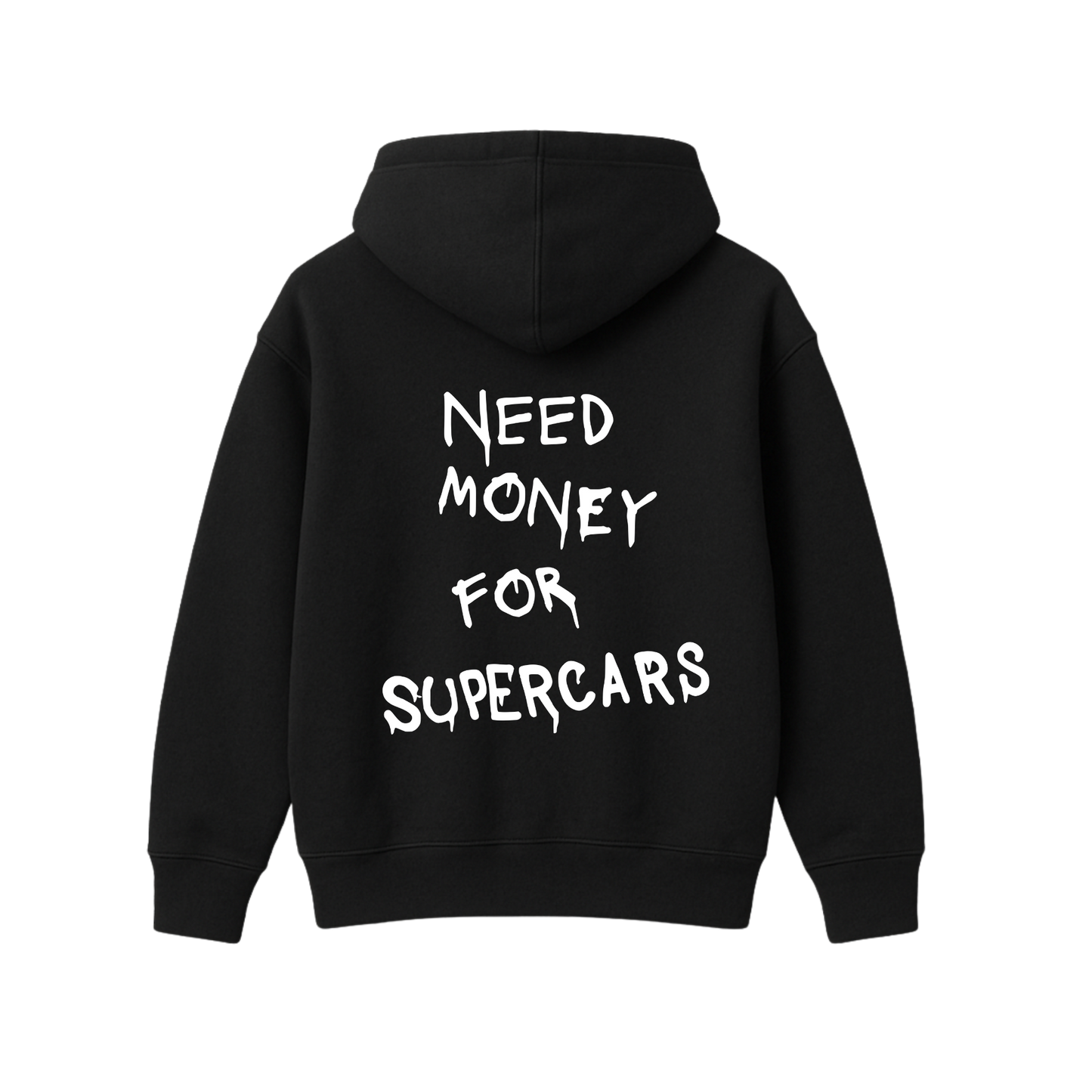 NEED MONEY FOR SUPERCARS BLACK OVERSIZED HOODIE
