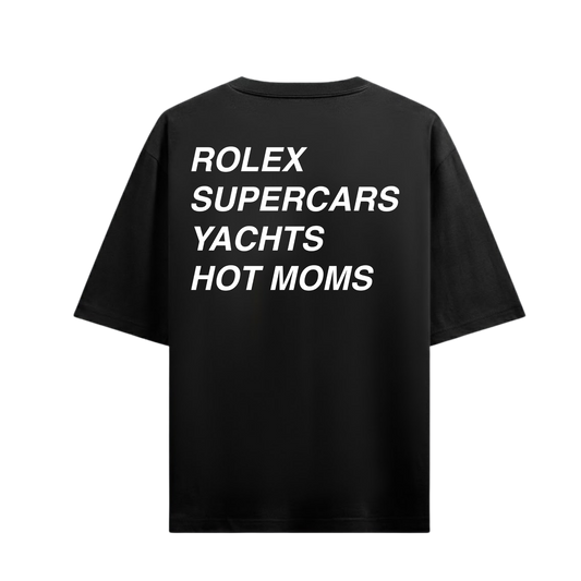 ROLEX SUPERCARS YACHTS BLACK OVERSIZED T-SHIRT