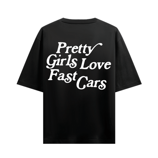 PRETTY GIRLS LOVE FAST CARS BLACK OVERSIZED T-SHIRT