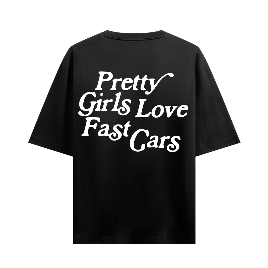 PRETTY GIRLS LOVE FAST CARS BLACK OVERSIZED T-SHIRT