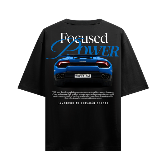 FOCUSED POWER LAMBORGHINI HURACAN SPYDER BLACK OVERSIZED T-SHIRT