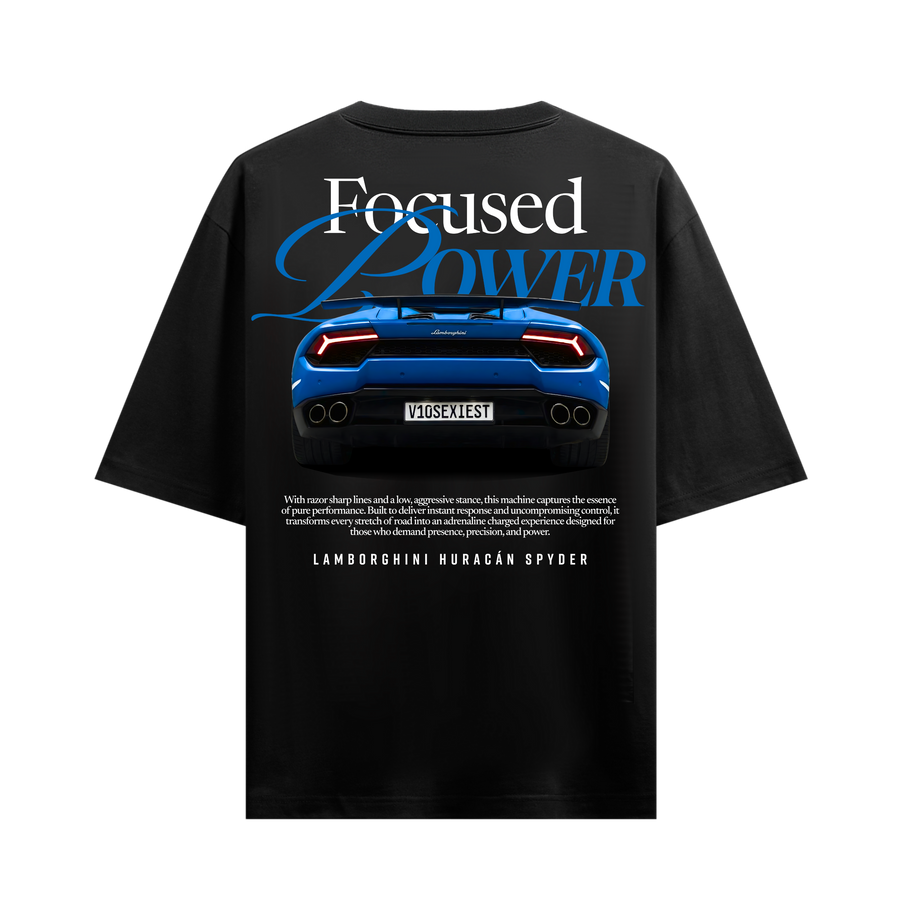 FOCUSED POWER LAMBORGHINI HURACAN SPYDER BLACK OVERSIZED T-SHIRT