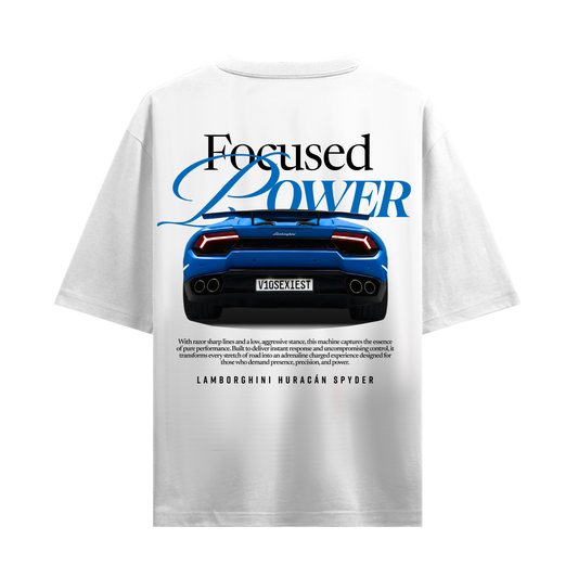FOCUSED POWER LAMBORGHINI HURACAN SPYDER WHITE OVERSIZED T-SHIRT