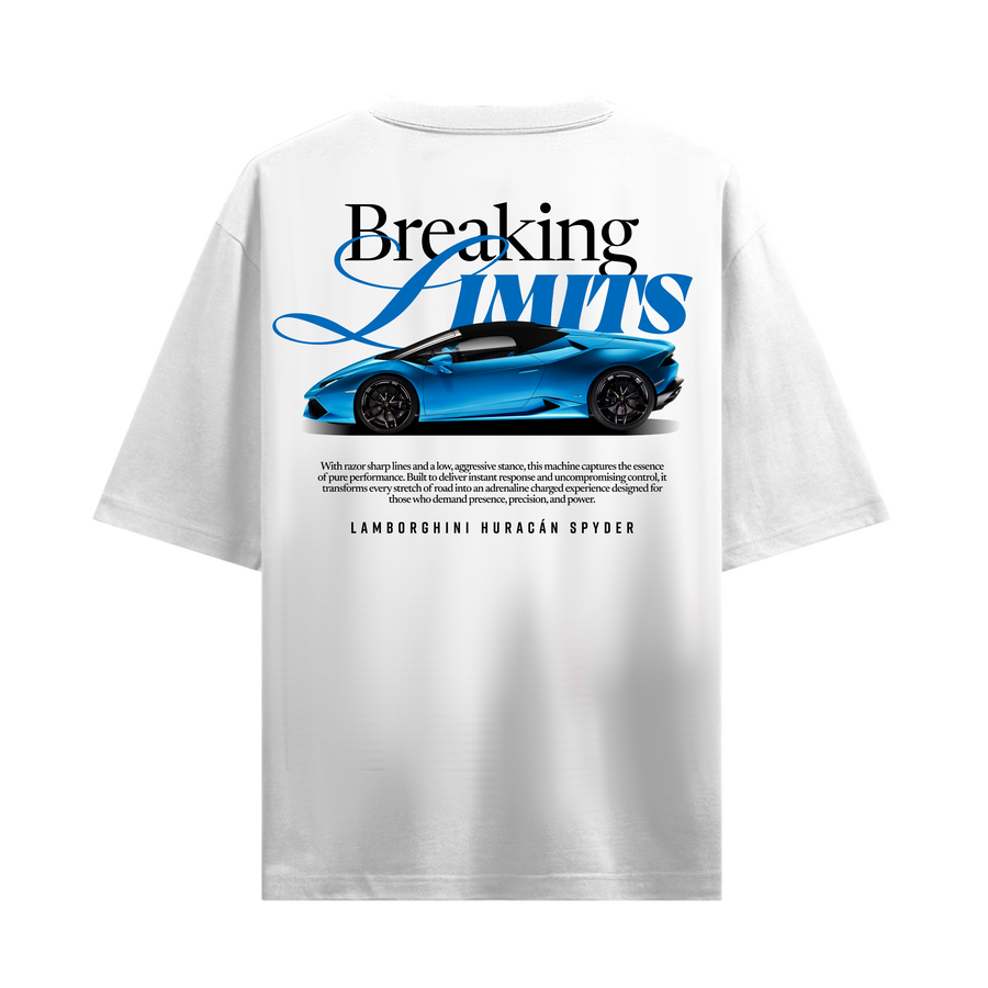 BREAKING LIMITS LAMBORGHINI HURACAN SPYDER WHITE OVERSIZED T-SHIRT